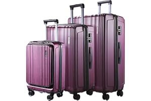 TydeCkare Luggage Set 3 Piece 20/24/28, 20" with Front Pocket & 24/28" with Expandable, ABS+PC Suitcase with 4 Spinner Wheels, TSA Lock, with YKK Zipper, Rose Red