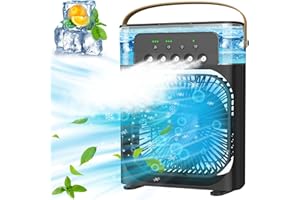 DAOLIGI Portable Air Cooler - Portable Air Conditioner Small Quiet Personal AC,USB Powered Mini Desktop Cooling Misting Fan, 1/2/3 H Timer, 3 Speeds,360°Adjustment,for Office, Home, Room,Desk,Car - Black