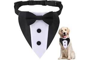 KALIONE Dog Tuxedo Wedding Bandana Collar with Bow Tie Adjustable Dog Tuxedo Suit Formal Dog Costumes Pet Party Tux for Small Medium Large Dogs Pets(Large: Neck 15”-25”)