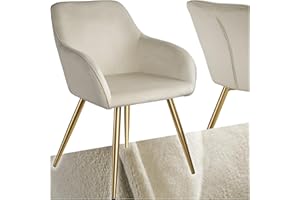 TecTake® Juego de Sillas Tapizadas en Terciopelo, Sillas de Comedor Ergonómicas y Versátiles, Gran Estabilidad y Capacidad de Carga, Sillas Cocina Elegantes - 1 Silla Crema/Dorado