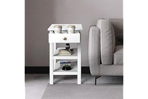 Chleby Moderna Mesita de Noche Blanca con Enchufe, Mesita de Noche con 1 cajón