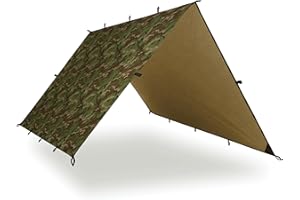 AQUA QUEST AQUAQUEST DEFENDER Waterproof Camping Tarp - Heavy Duty Tent Shelter or Rain Fly - Camping Essentials for Hiking, Bushcraft & Hammock, 4.5 x 4.5 m Woodland Camo