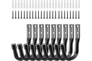 Homshsjhkis 9 Pcs Gancho Pared de Garaje Resistentes, Ganchos para Colgar Alto Rendimiento en Forma J, Gancho Soporte Bicicletas Pared Antideslizante para Herramientas Eléctricas Escaleras, Negro