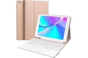 Earto Funda Teclado para iPad 9 Generacion con Touchpad, 2 Canales BT, Desmontable Español Ñ Teclado para iPad 10.2 9ª/8ª/7ª Generación, iPad Pro 10.5, iPad Air 3, Rosegold