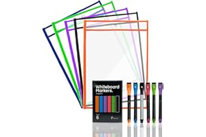 PREVIS Pochettes Effaçables A4-5 Pièces + Boîte avec 6 Marqueurs et Effaceur - Pochettes Ardoise Réutilisables, Pochettes Effaçables à Sec - Idéal pour Matériel Indispensable Enseignant, Enfants