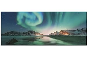 ARTLAND Küchenrückwand Glas mit Motiv Spritzschutz 125x50 cm Glänzend Design Polarlicht Natur Berge Landschaft Nordlicht See T9SZ