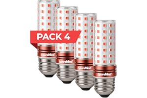 Puremind Ampoule Lumière Rouge Mélatonine E27 – Lumière Rouge Anti-Lumière Bleue + Thérapie Sommeil – LED Flicker-Free pour Relaxation + Chambre + Lecture (PACK 4 E27)