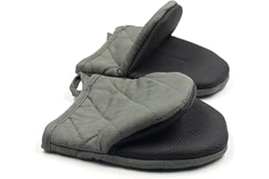 GOLDMEET 1 Pair Short Oven Mitts, Heat Resistant Silicone Kitchen Mini Oven Mitts for 500 Degrees, Non-Slip Grip Surfaces and Hanging Loop Gloves, Baking Grilling Barbecue Microwave Machine Washable