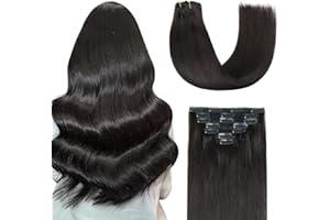 ‎AGMITY AGMITY Echthaar Extensions Clip Natürliches Schwarz 7 Stück 45cm 120g Zum Anklippen Menschenhaar Doppelt Genäht Clip in Extensions Echtes Remy Echthaar (45cm #1B Natürliches Schwarz)