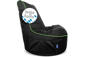 ‎BRUNI Bruni Cockpit – schwarzer Gaming-Sitzsack zum Zocken mit Lehne und Fach, Indoor und Outdoor geeignet, in Deutschland gefertigt (Schwarz/Grün)