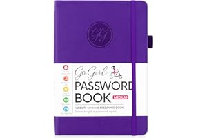 GoGirl Password Book with Alphabetical tabs – Internet Address & Password Keeper Logbook for Password Organization, Journal Notebook for Saving Website Logins. Medium Size 13.5 x 19cm - Purple