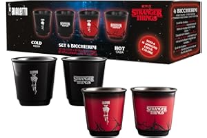 Bialetti Set 4 Bicchierini da caffè Stranger Things, Termo Sensibili, cambiano colore con il calore, No Lavastoviglie, 90 ml ciascuno, Nero