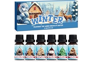 SNOWSEN Winterzeit Ätherische Öle Set, 6 x 10 ml Aromatherapie Ätherische Öle für Diffuser, Diffuser Öl, Seifenduftöl - Weihnachtskranz, Lebkuchen, Zuckerkekse, heiße Schokolade, Pfefferminze, Zimt