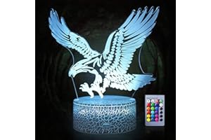 HOOFUN Lampada 3D Illusione Luce Notte Bambini Ottica Toccare Il Controllo 16 Colori Selezionabil aquila Lampade Notturna da Comodino Touch Regali Natale(aquila (telecomando))