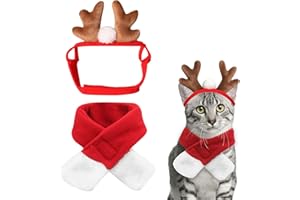 GTYARYUA Bonnet Noel Chien, Costume Chat Noel, Chien Chat Bois de Renne, Réglable Costumes de Animaux de Compagnie, avec Foulard, pour aux Petits Animaux de Compagnie (B)