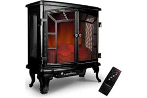 DEUBA MONZANA® Electric Heater 2KW Freestanding Stove with LED Flame Effect, Portable Fan Heater for Home, Fireplace Style, 1000W/2000W Fire Place Remote Control, Efficient Heating Solution | Black 2 Door