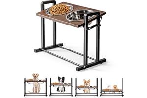 MEWOOFUN Gamelle surélevée pour chiens de grande et moyenne taille - 4 hauteurs réglables - Gamelles surélevées en bois robuste avec 2 gamelles en acier inoxydable de 1200 ml (taille XL)
