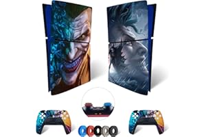 MaD Vision® Extra-Durable Vinyl Skin Set for PS5 Digital Slim + 5 Pairs of Aiming Rings | Scratch-Resistant Sticker Kit for PlayStation 5 + 2 Controllers – for Joker Batman Design