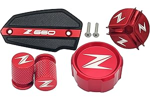 SELECTION3D Accessoires Z-650 - | 2017-2024 | Couvercle Maitre Cylindre Z-650 Avant et Arrière | Bouchon d'Huile | Bouchons de valves | Couleur Rouge | Équipement Moto Z650 | Protection | Caches Z-650