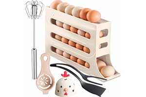 BLOOOK Kitchen Accessories Set,with Rolling Eggs Dispenser,Egg Whisk,Egg Separator,Egg Washing Gadget,Egg Flipper Spatula Tongs,Egg Holder for Fridge Refrigerator,Kitchen Gifts for Women