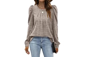 Sampeel Womens Long Sleeve Tops Ladies V Neck Sweatshirts Puff Sleeves Jumpers Loose Fit Tunic Ruffled Cuffs