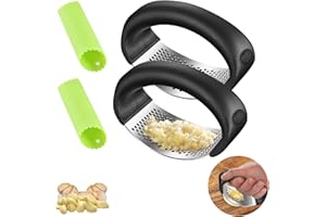 AOMAIGAD 2 Pezzo Spremiaglio, Schiaccia Aglio, Spremiaglio in Acciaio Inox, Spremiaglio Aglio in Acciaio Inox, Spremi Aglio Manuale con Silicone Pela-aglio, Per Aglio, Zenzero
