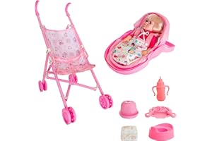 GalPat Baby Muñeca Bebé con Accesorios, Carricoche de bebé, Incluye carricoche, Mecedora, biberón, Utensilios, pañal