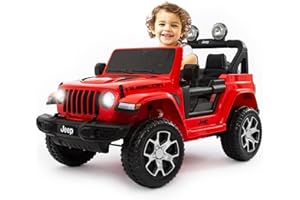Babycar Jeep elettrica per Bambini 12V Macchina elettrica per Bambini 2 Posti Full Optional - Sedili in Pelle Porte apribili Telecomando e Soft Start (Rossa)