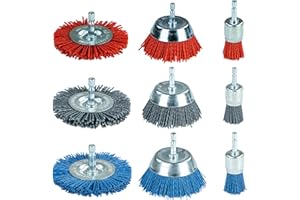 SALI 9-TLG-Set Nylondraht-Topfbürste,Drahtbürsten mit Sechskant-Schaft 1/4“ (6,35 mm), 3 Größen Nylon-Bohrbürstenset zur Entfernung von Rost und Korrosion