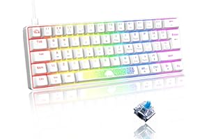 LEAVEN T60 - Mini meccanica tastiera pc da gaming 60% Compact rgb led retroilluminata light up QWERTY - switch blu Typ c Ergonomico piccola Anti-ghosting, per Computer Laptop Mac PS4 - Bianca