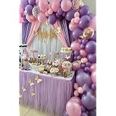 50 Adet Şeffaf Pullu Lila Pembe Balon Zincir Seti Dogum G&uuml;n&uuml; Balonu