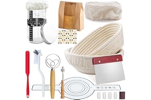 Aischens Set completo per lievito naturale 12 pezzi: cestino per pane ovale da 25 cm e cestino rotondo da 23 cm, supporto per pane in silicone, barattolo per fermentazione del lievito, set di