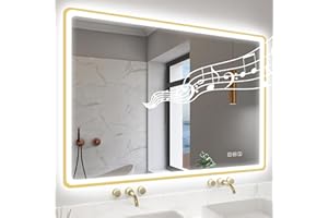 STARLEAD 100x70cm Or Miroir-Salle-de-Bain-avec-Éclairage et Bluetooth, Anti-buée, 3 Couleurs Lumière, Dimmable, IP44, Verre Trempé, Horizontal/Vertical, Cadre Non Métallique
