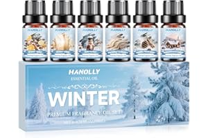 ‎HANOLLY Essential Oils Set 6 x 10 ml, 100% Natural Aroma Diffuser Oil, Aromatherapy Fragrance Oil Gift Set for Diffuser, Humidifier, Massage (Winter)