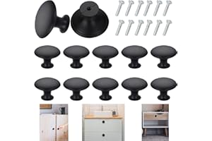WDAFLG 12 Pieces 30mm Round Cupboard Knobs, Black Solid Knobs Handles Vintage Cabinet Knobs with 12 Screws for Furniture Drawer Wardrobes Bathroom Doors
