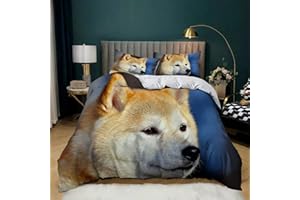 ZZXHG Zestawy pościeli na łóżko king size, żółte, 3D Akita Inu, miękka mikrofibra King Size, zestawy pościeli dla dorosłych z zamkiem błyskawicznym, dwustronne poszewki na kołdrę z 2 poszewkami na poduszki 50 x 75 cm - 220 x 230 cm