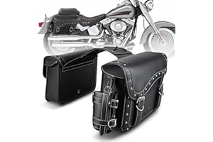 NICECNC Borse da sella per moto in pelle PU, Borse Laterali Da Sella Per Moto Di 25L Grande Capacit¨¤ Con Portabicchieri E Serratura, compatibile con Softail Dyna Iron Fat boy V-star Shadow Vulcan