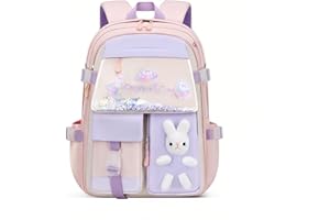 BANSUSU Kawaii Bunny Girls Backpacks for Elementary School Bags Causal Daypacks, Pink-Small