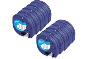 Molabel 10 x taśma wymienna do etykiet Dymo Letratag 91221 S0721660 91201,12 mm x 4 m Black on White Plastic Letratag Tape do LT-100H LT110T LT-100T LT-100TLabel Prints Black on White