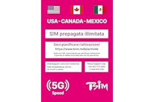 TSIM SIM Prepagata USA per 6 Giorni | Dati Illimitati ad Alta Velocità 4G/5G negli USA + 100 MB di Dati in Canada e Messico | Chiamate Locali Illimitate + Chiamate e Messaggi in Entrata Gratuiti.