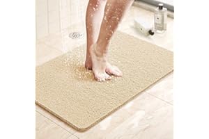 MTWSJIA Bath Mat for Inside Shower,60x90cm Loofah Shower Mat Non Slip Anti Mould Antibacterial Soft PVC Bath Mat for Bathroom Wet Shower Areas(Beige)