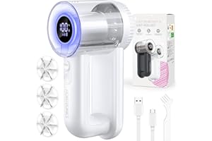 Quitapelusas Electrico, [2000mAh Recargable] Homtronics Quita Pelusas con 4 Cuchillas, 3 Velocidades, Pantalla LCD, Carga por USB, Potente y Eficiente Quita Bolas Ropa para Ropa y Muebles (Blanco)