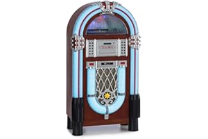 auna Graceland Dab Jukebox - Bluetooth, Reproductor de CD, Tocadiscos, sintonizador de Radio Dab+/FM, iluminacíon SRC LED, Puerto USB, Ranura SD, Entrada AUX, Carcasa con estética de Madera de Roble