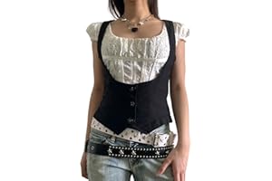 HodJIU Women Vintage Y2K Waistcoat Adjustable Slim Fit V-Neck Button Down Sleeveless Dressy Suit Vest Casual Gothic Streetwear