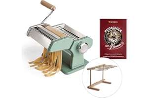 ‎SPRINGLANE KITCHEN Nonna Manual Pasta Maker, Stainless Steel, Including Recipe Book (English Language Not Guaranteed), Pasta Dryer and 3 Cutting Attachments for Spaghetti, Lasagne and Tagliatelle