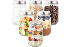 Otauoaea Set di 6 Barattoli Vetro con Coperchio Ermetici, 500ml | Contenitore Vetro per Conserve | Vasetti per Marmellata, Miele, Overnight Oats, Yogurt