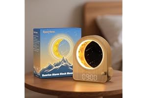 Epochleno Sonnenaufgang Licht Wecker, Schlafzimmer Wecker mit weißem Rauschen und Mondlicht, 10 Töne & Countdown Funktion & einstellbare Helligkeit - Holzmaserung