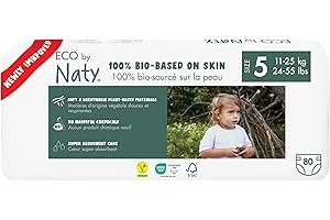 Eco by Naty Eco-Friendly Baby Nappies - 100% Plant-Based Materials on Skin, Soft, for Sensitive Skin & Super Absorbent (Size 5, 80 Count)