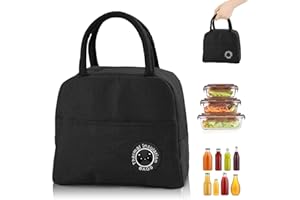JIASHA Borsa Termica, Borsa Pranzo Borsa da Picnic lunch bag Pranzo al sacco thermal bag Riutilizzabile a Tenuta stagna Pranzo picnic per Uomo, Donna, Bambino, Ufficio, Scuola e Picnic (nero)