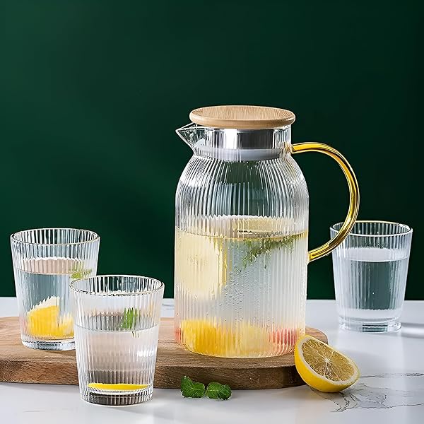 1pc, Glass Pitcher With Lid, Easy Clean Heat Resistant Glass Water Carafe With Handle For Hot Cold Beverages Water Cold Brew Iced Tea Juice Living Room Accessories Restaurant Supplies G 601099574374823 - View #3